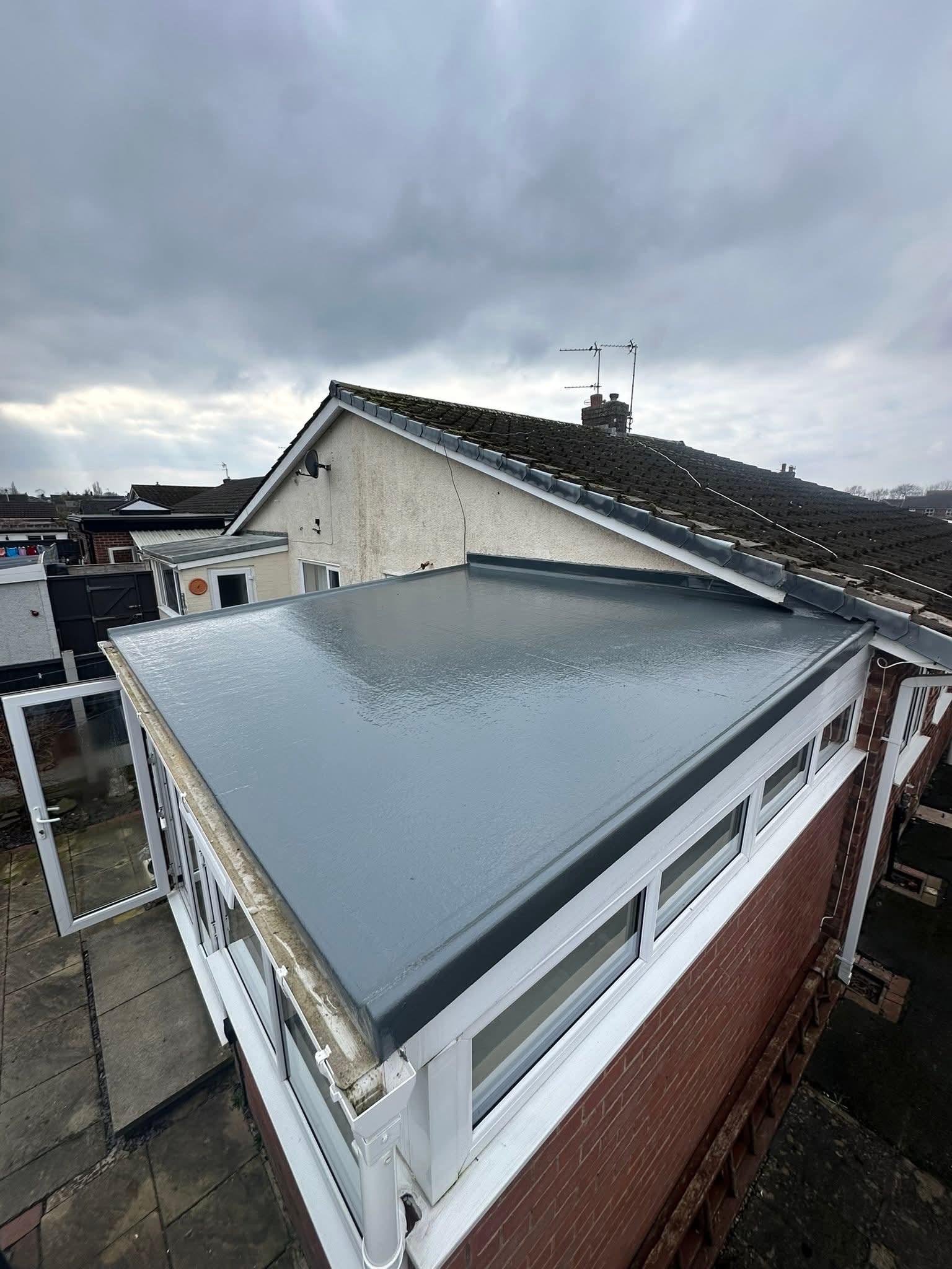 GRP fibreglass flat roof surface
